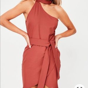 wrap mini dress-rust